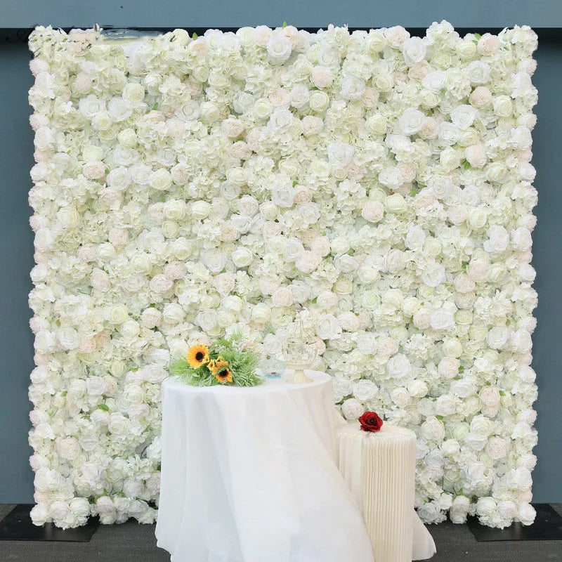 Flowerva Flambant neuf 5D Rose blanche enroulable tissu pivoine artificielle florale mur tissu fleur mur extérieur fête d'anniversaire mariage toile de fond décor accessoires