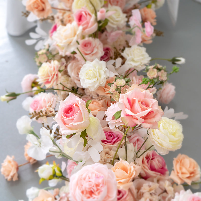 Flowerva Pink Long Table Flower And Circular Flower Arch Wedding Decoration