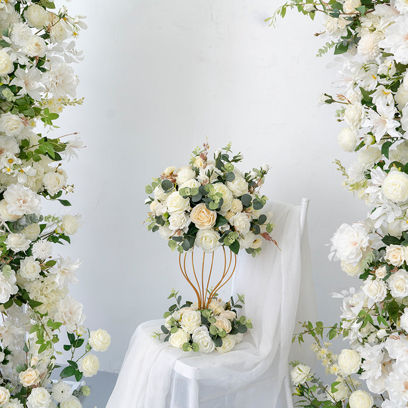 Flowerva – arche blanche, décoration de mariage, Arrangement de fleurs d'imitation