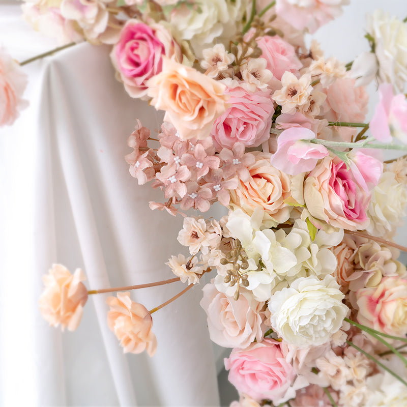 Flowerva Pink Long Table Flower And Circular Flower Arch Wedding Decoration