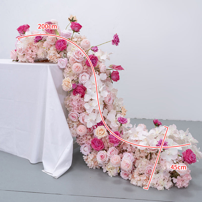 Flowerva Wedding Decoration Table Cloth Pink Red Flower Row Orchid Rose Anthurium Flower Arrangement