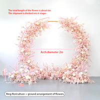 Flowerva Pink Long Table Flower And Circular Flower Arch Wedding Decoration