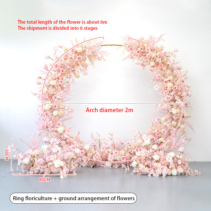 Flowerva Pink Long Table Flower And Circular Flower Arch Wedding Decoration