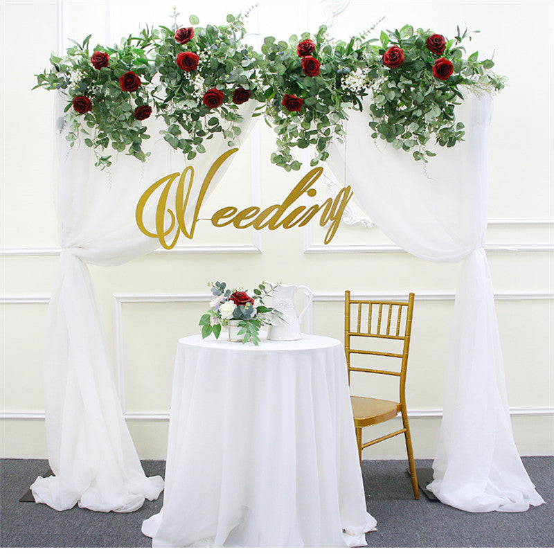 Flowerva White Rose Eucalyptus Leaf Artificial Flower Row Wedding Arch Party Background Decoration