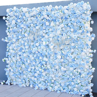 Flowerva – rideau en tissu Rose bleu blanc, enroulable 5D, mur de fleurs, Arrangement de décoration d'arrière-plan extérieur pour fête de mariage