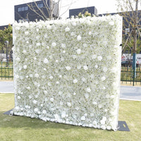 Flowerva Baby Breath Series White Artificial Flower Wall Fabric Rolling Up Curtain Wedding Outdoor Party Backdrop Decorations