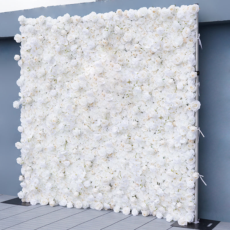 Flowerva Brandnew White Ivory Rose Orchid Outdoor Wedding Backdrop 5D Cloth Flower Wall