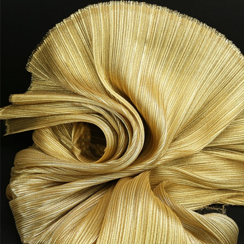 Luxury Golden Pearl Yarn Texture Pleated Fabric Wedding Floral Design Stage Decoration