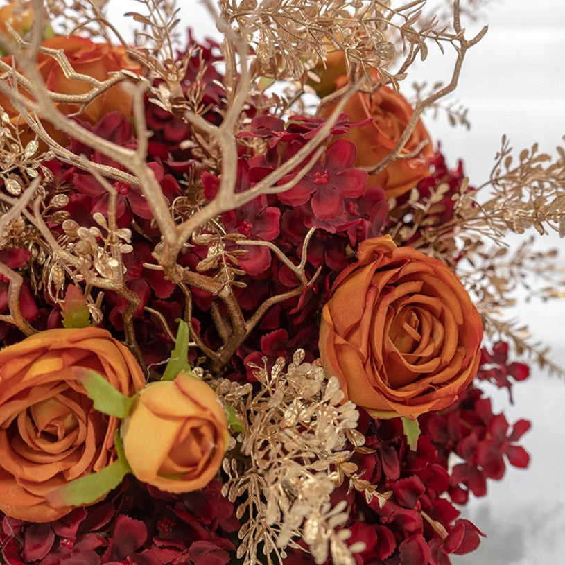 Flowerva – décoration de centre de Table de mariage, hortensia rose coloré, feuille d'or