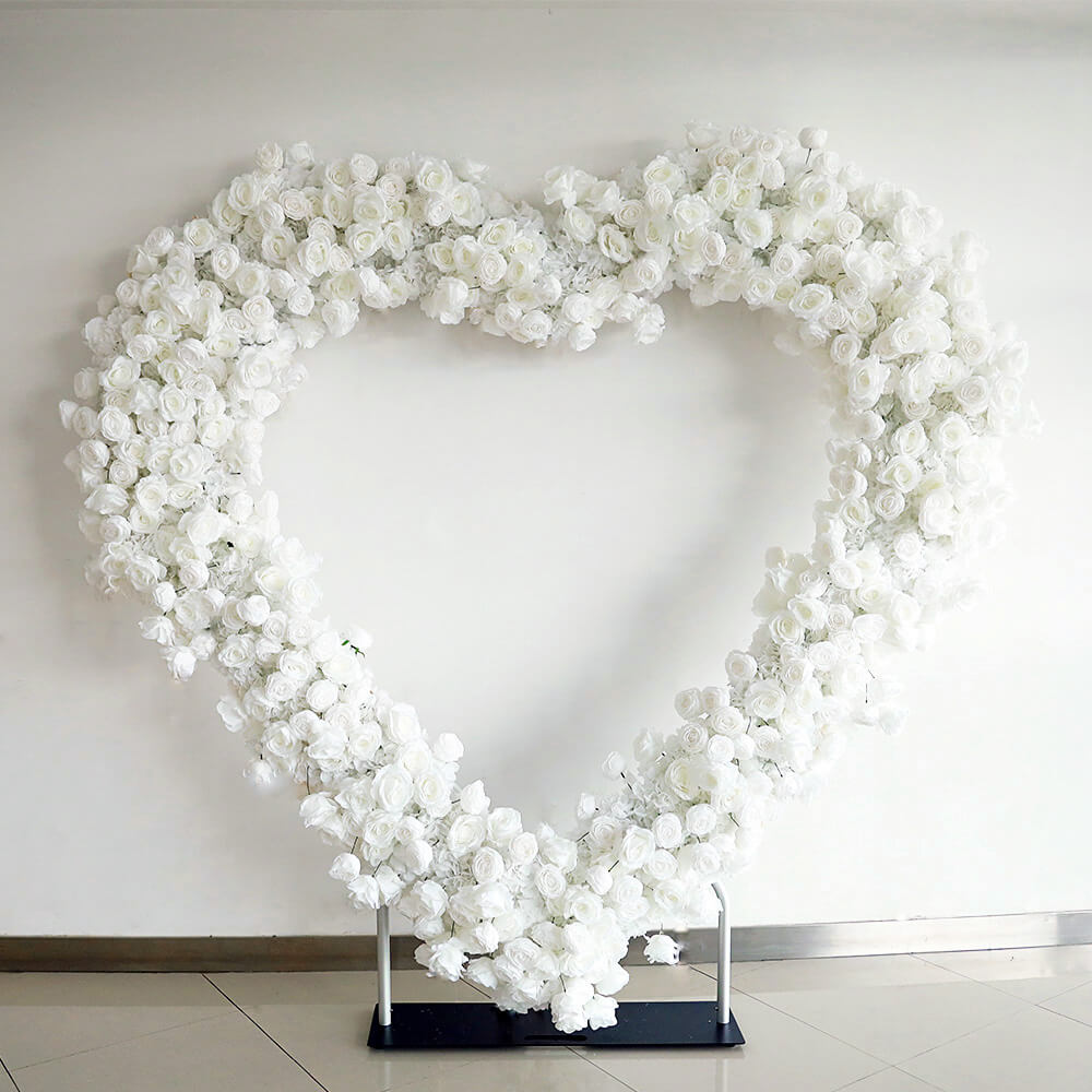 Flowerva 8ft White Rose Flower Wall Romantic Atmosphere Heart Shaped Wedding Decoration Indoor