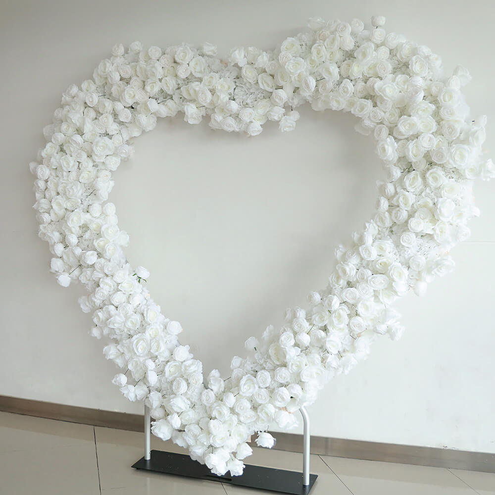 Flowerva 8ft White Rose Flower Wall Romantic Atmosphere Heart Shaped Wedding Decoration Indoor