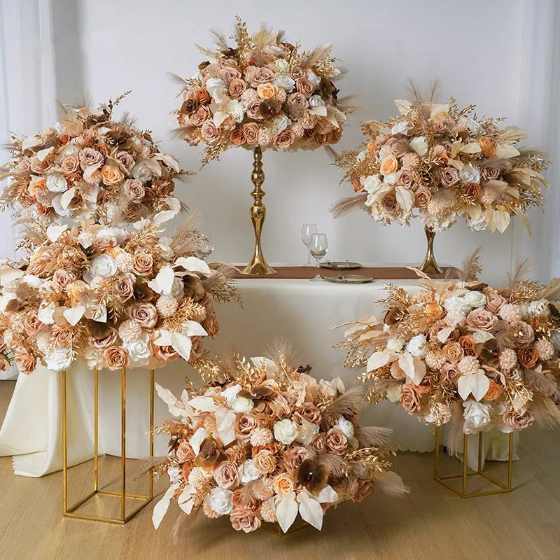 Flowerva feuilles de pamplemousse doré herbe de la Pampa boule de fleurs de mariage Banquet événement centres de Table accessoires