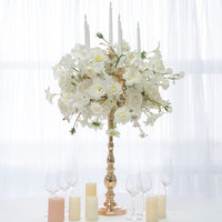 Flowerva Luxury White Wedding Floral Tassel Flower Balls With Candle Holders Banquet Table Centerpieces