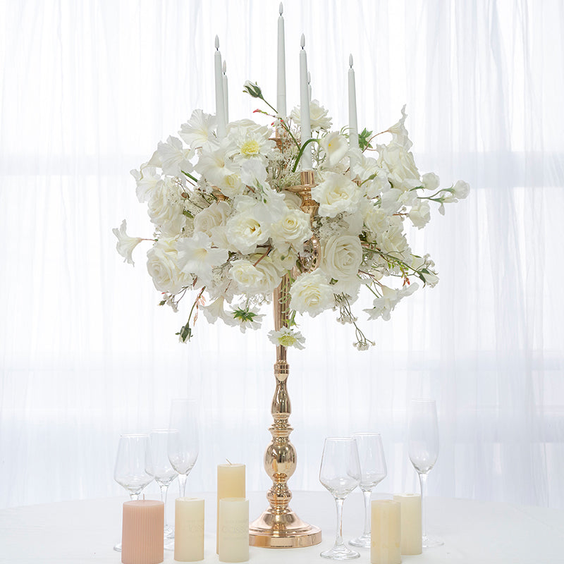 Flowerva boules de fleurs à pampilles florales de mariage blanc de luxe avec bougeoirs centres de Table de Banquet