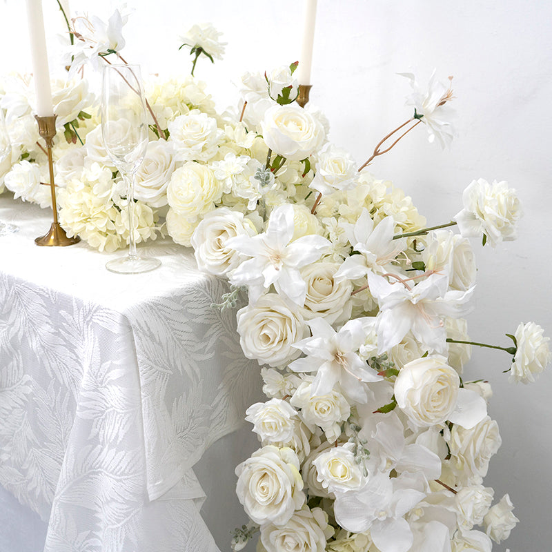 Flowerva Luxury White Wedding Floral Tassel Flower Balls With Candle Holders Banquet Table Centerpieces