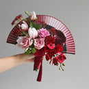 Flowerva Folding Fan New Chinese Style Hand Holding Artificial Flowers Photography Ancient Style Home Display