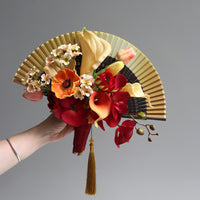 Flowerva Folding Fan New Chinese Style Hand Holding Artificial Flowers Photography Ancient Style Home Display