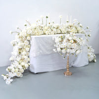 Flowerva Luxury White Wedding Floral Tassel Flower Balls With Candle Holders Banquet Table Centerpieces