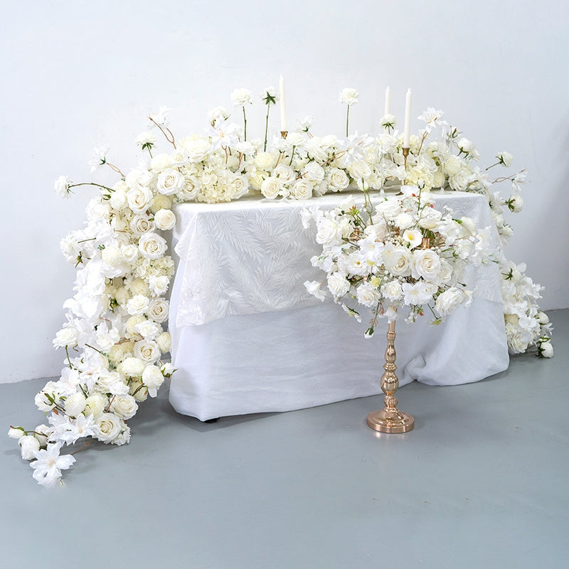 Flowerva Luxury White Wedding Floral Tassel Flower Balls With Candle Holders Banquet Table Centerpieces