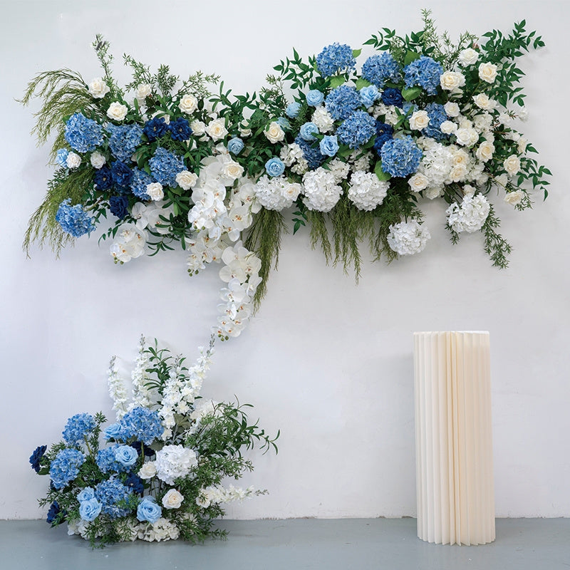 Flowerva Blue And White Rose Hydrangea With Green Grapevines Wedding Party Decoration