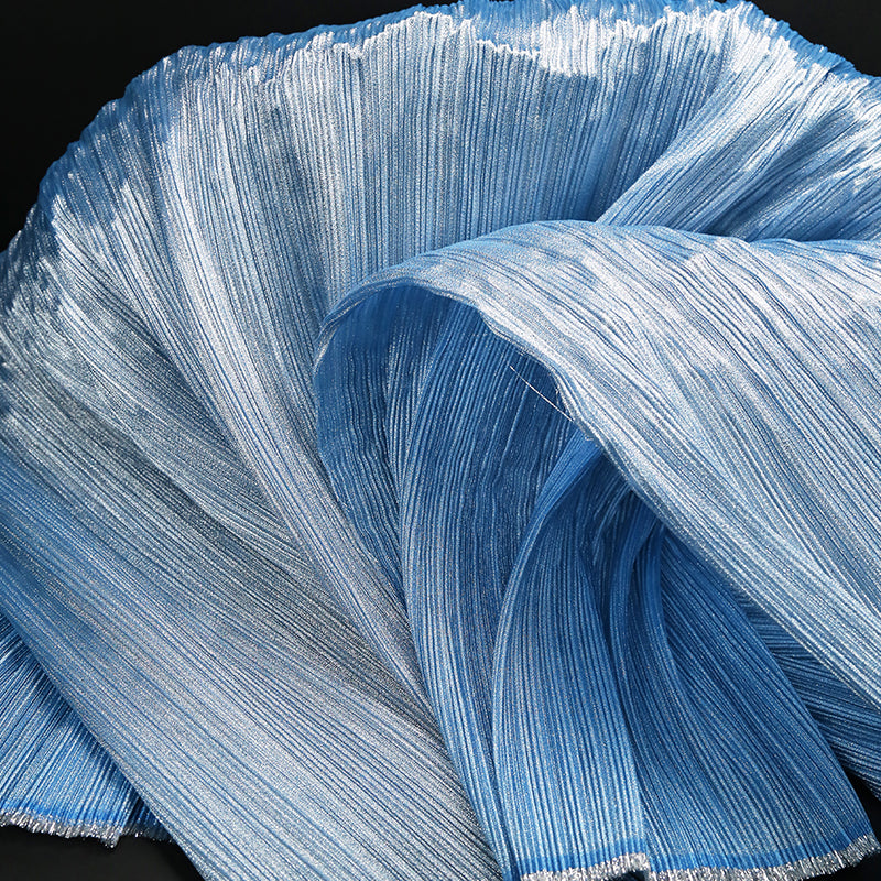 Glacier Blue Pearl Yarn Texture Wrinkle Fabric Wedding Style Stage Decoration Floral Fabric