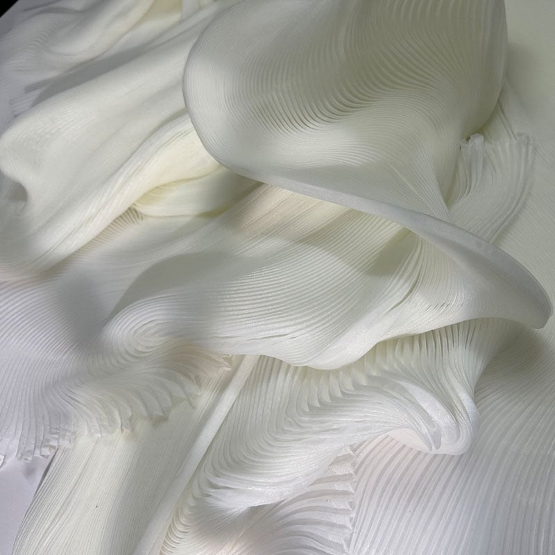 Milk White Pleated Organza Pleated Fabric With Firm And Concave Design For Stage Handmade Dress Unique Fabric Design