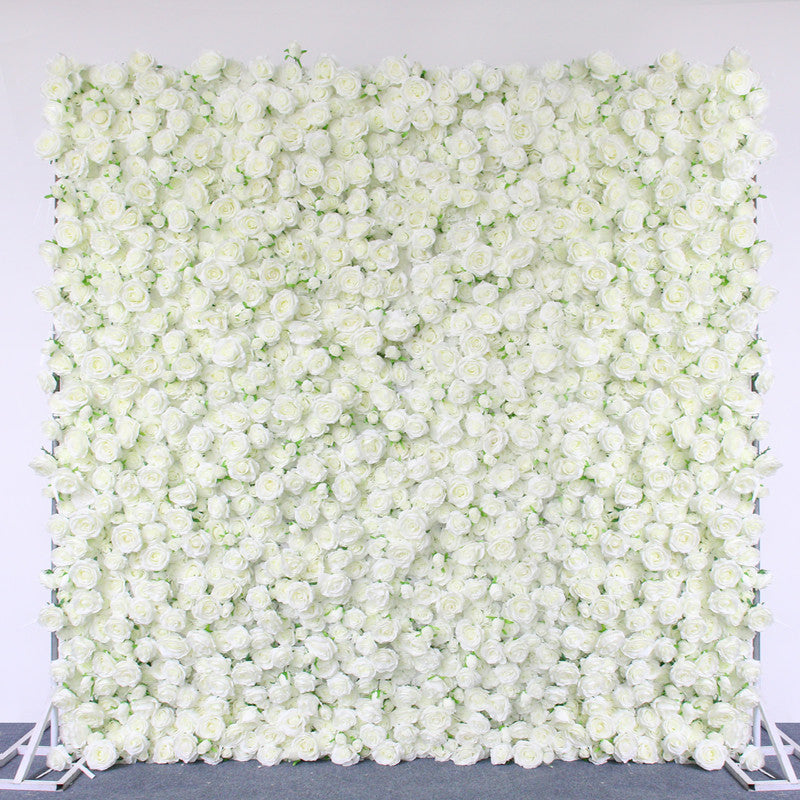 Flowerva Brand New 5D White Rose Rolling Up Fabric Peony Artificial Floral Wall Cloth Flower Wall Outdoor Birthday Party Wedding Backdrop Decor Props