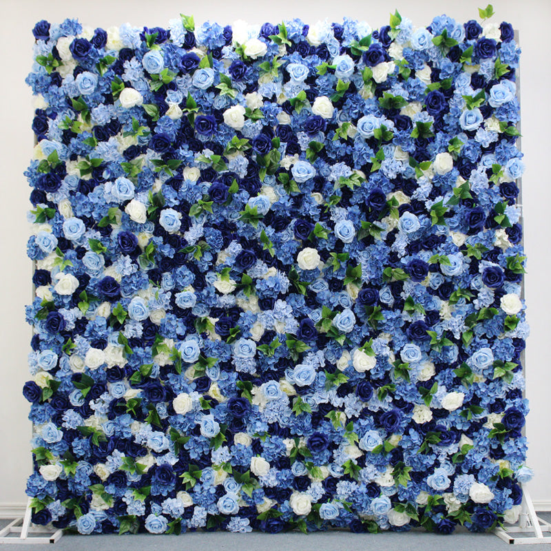 Flowerva nouveau mur de fleurs en tissu d'hortensia de pivoine artificielle bleu Royal et blanc 3D