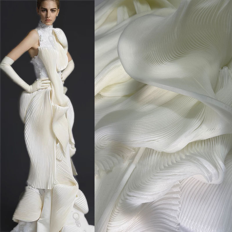 Tissu plissé en Organza plissé blanc lait, avec un Design ferme et concave pour robe de scène faite à la main, Design de tissu Unique