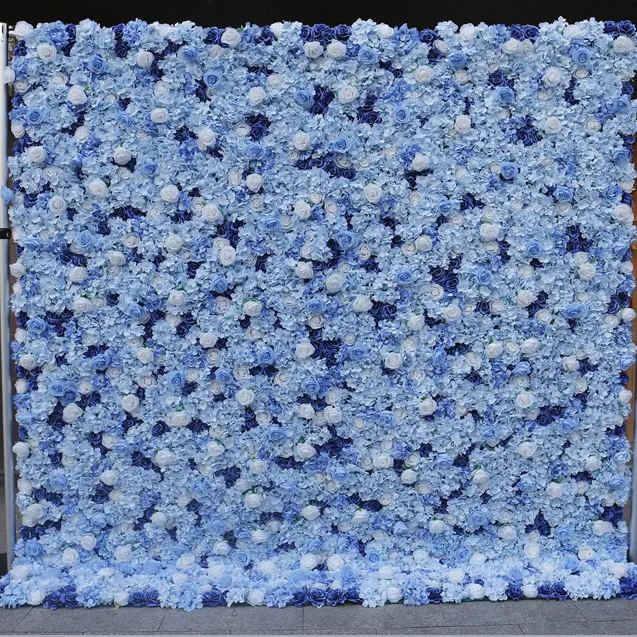 Flowerva Blue Rose Hydrangea Fabric 5D  Cloth Floral Wall Outdoor Party Wedding Backdrop Wall Decor Props