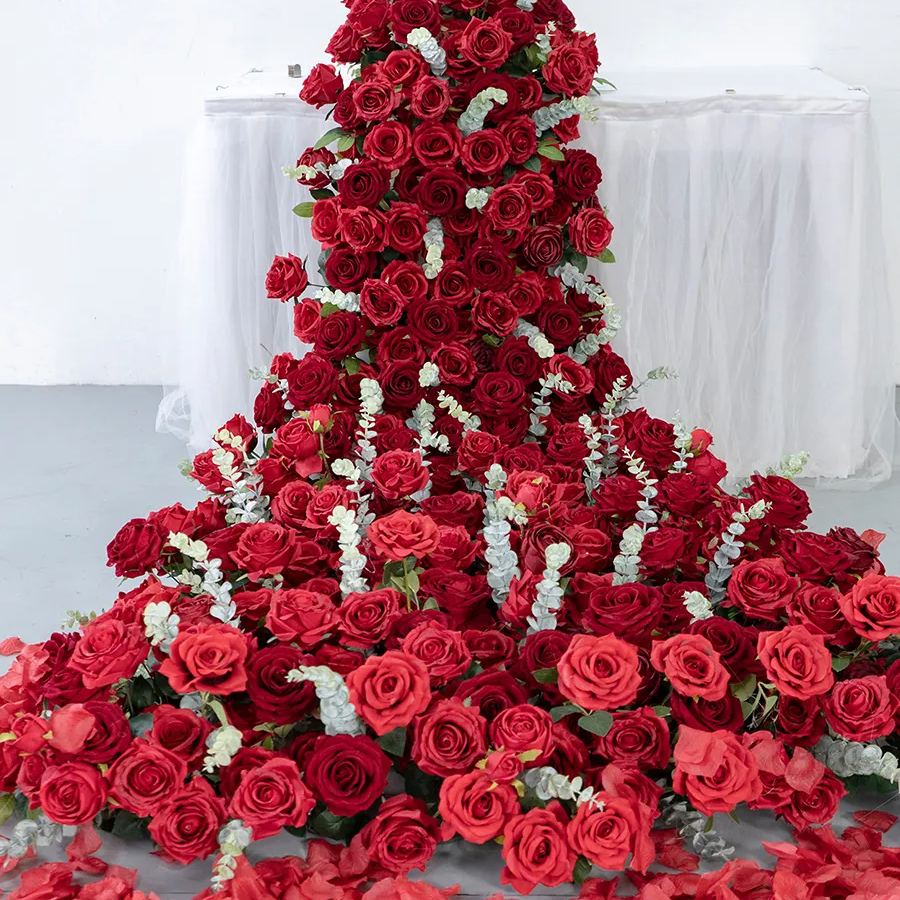 Flowerva Red Wedding Decoration Stage Background Simulated Floral Arrangement