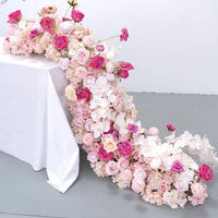 Flowerva Wedding Decoration Table Cloth Pink Red Flower Row Orchid Rose Anthurium Flower Arrangement