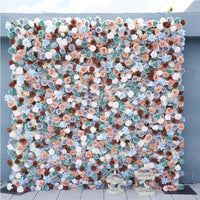 Flowerva Brand New 3D Blue Brown Rose Roll Up Cloth Curtain Wall Party Wedding Arrangement Backdrop Decor Prop