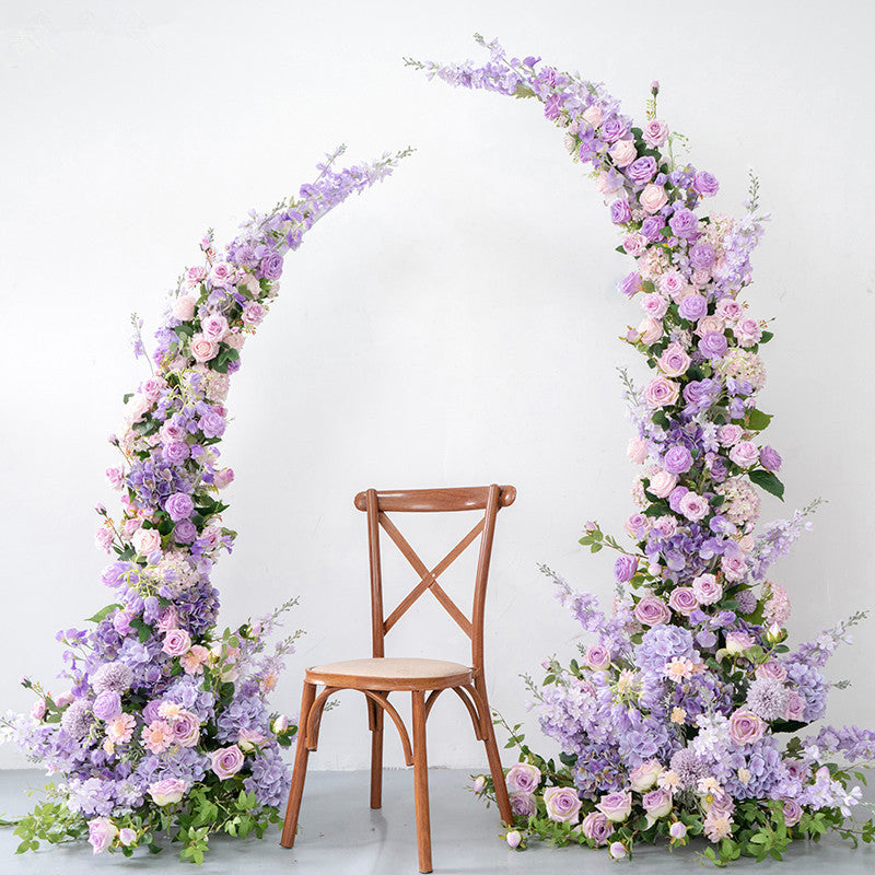 Flowerva Purple Corner Arch Artificial Rose Hydrangea Row Arrangement Wedding Background Decoration