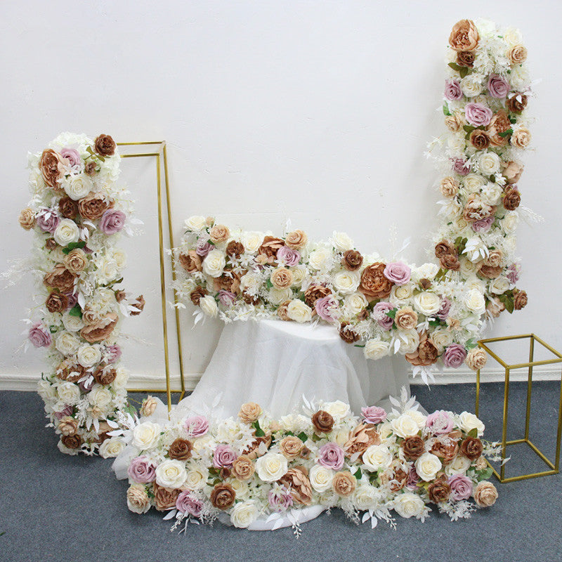 Flowerva White Artificial Rose Row Coffee Peony Wedding Background Arch Decoration