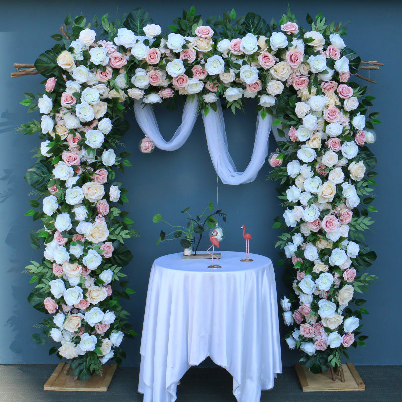 Flowerva – Rose artificielle Champagne, rangée de fleurs vertes, toile de fond pour mariage
