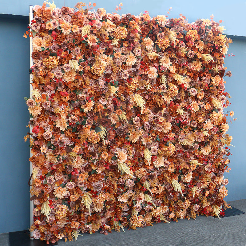Flowerva flambant neuf 5D automne série rétro artificielle roses plantes feuille roulant rideau fleur mur événements de mariage toile de fond décor