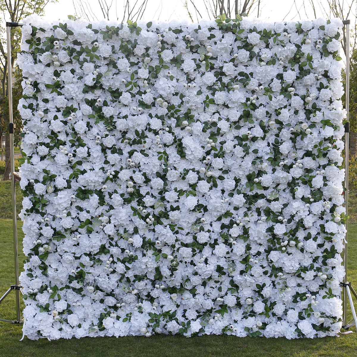 Flowerva Artistic White Rose Cloth Flower Wall  Birthday Party Wedding Backdrop Stage Decor Fabric Floral Wall Window Display Props