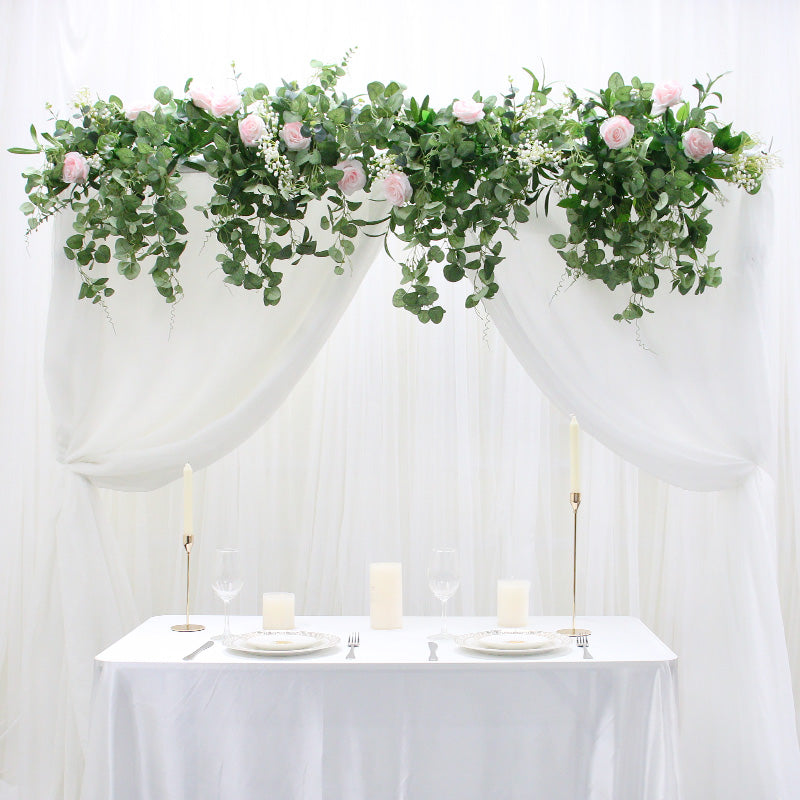 Flowerva – feuille d'eucalyptus Rose blanche, rangée de fleurs artificielles, décoration de fond pour arc de mariage, fête