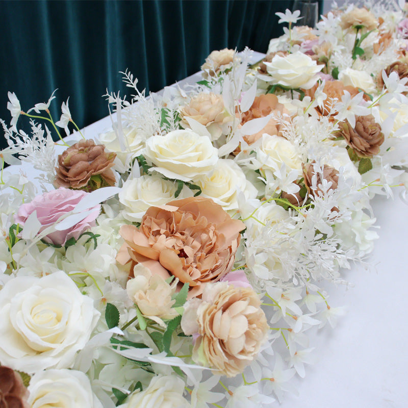 Flowerva – rangée de roses artificielles blanches, pivoine de café, décoration d'arc de fond de mariage