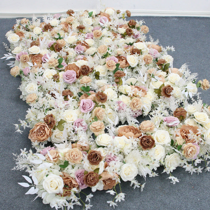 Flowerva White Artificial Rose Row Coffee Peony Wedding Background Arch Decoration